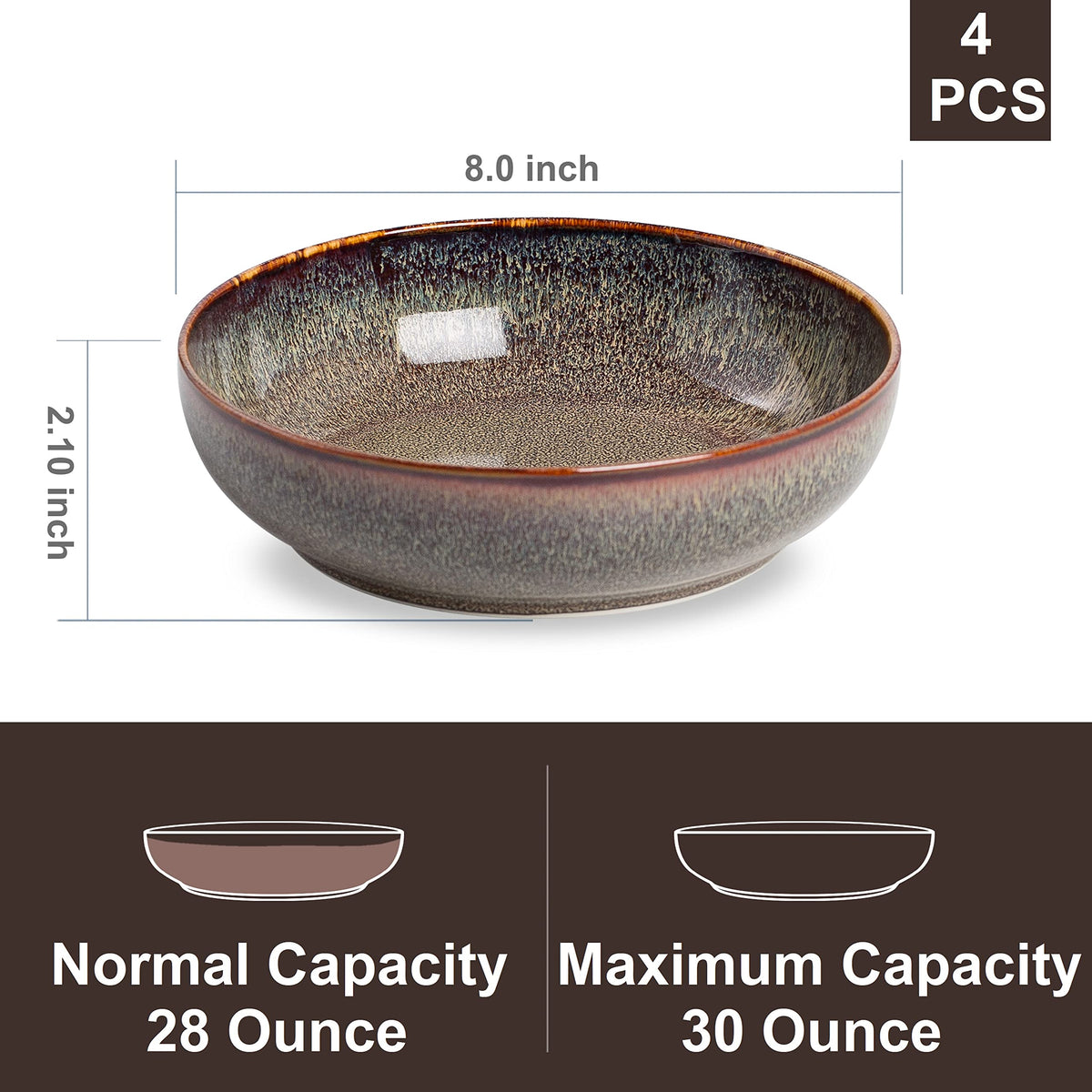 Ceramic bowls set of 4 8" Caramel Brown I955510
