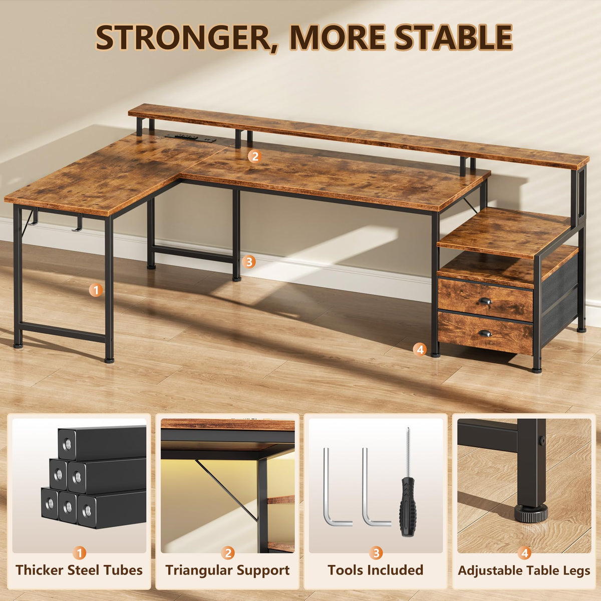 66'' L Shaped Computer Desk with Storage Drawers P191