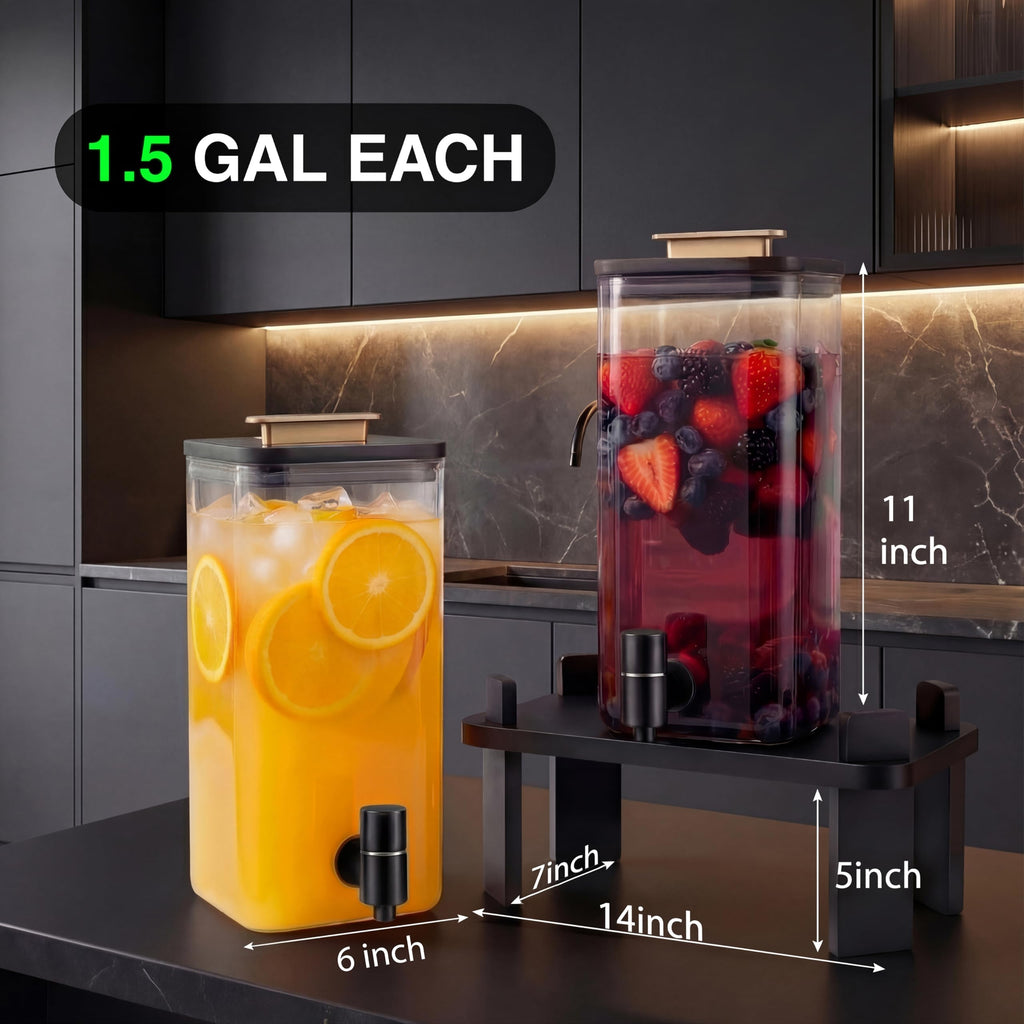 2 PCS 3 Gallon Glass Beverage Dispenser with Wood Stand H6857