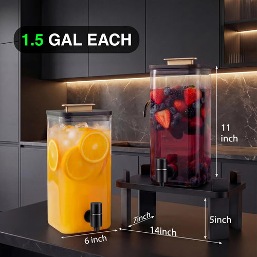 2 PCS 3 Gallon Glass Beverage Dispenser with Wood Stand H6857