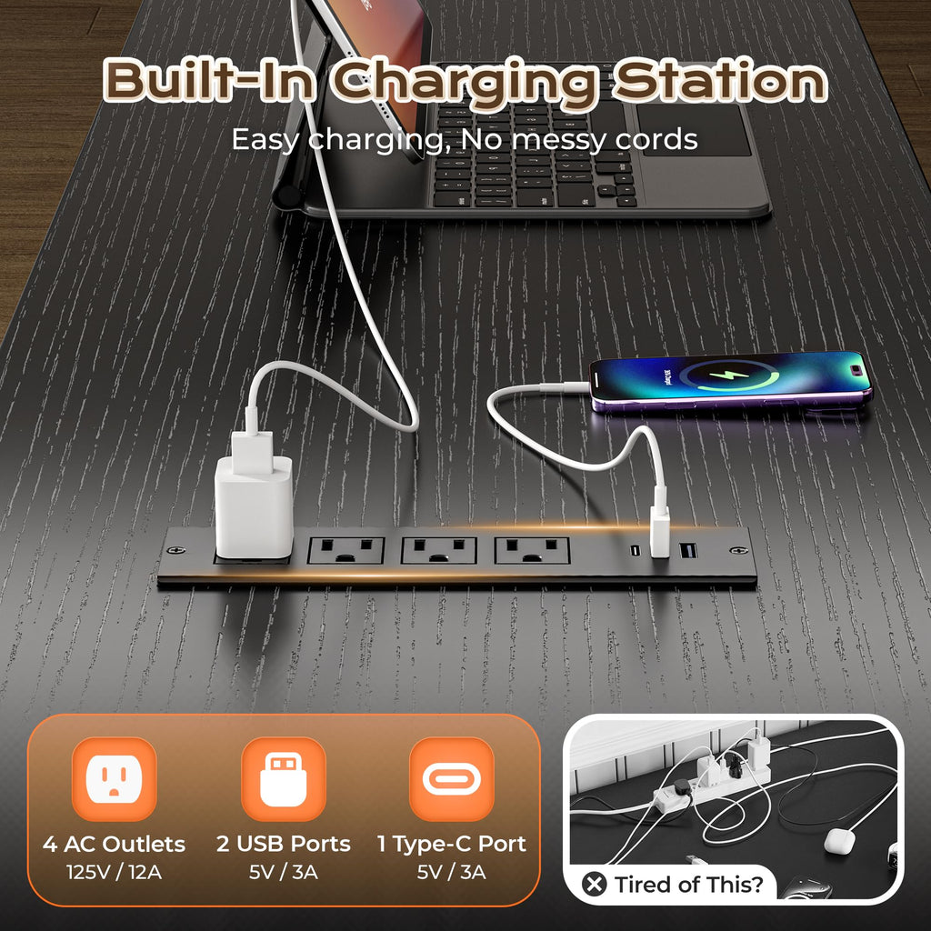 57.5 Inch L Shaped Gaming Desk with Power Outlets Z816509