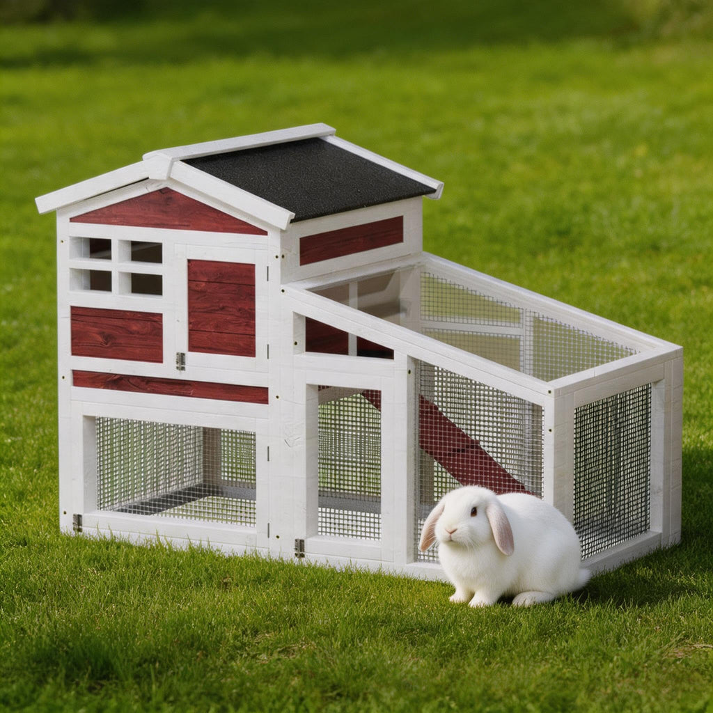 54" 2-Tier Wooden Rabbit Hutch with Run Z493