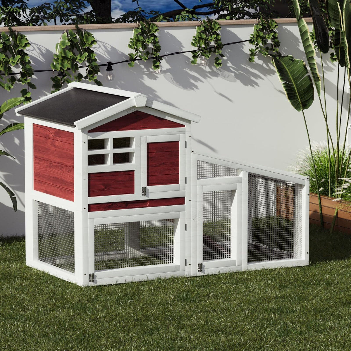 54" 2-Tier Wooden Rabbit Hutch with Run Z493