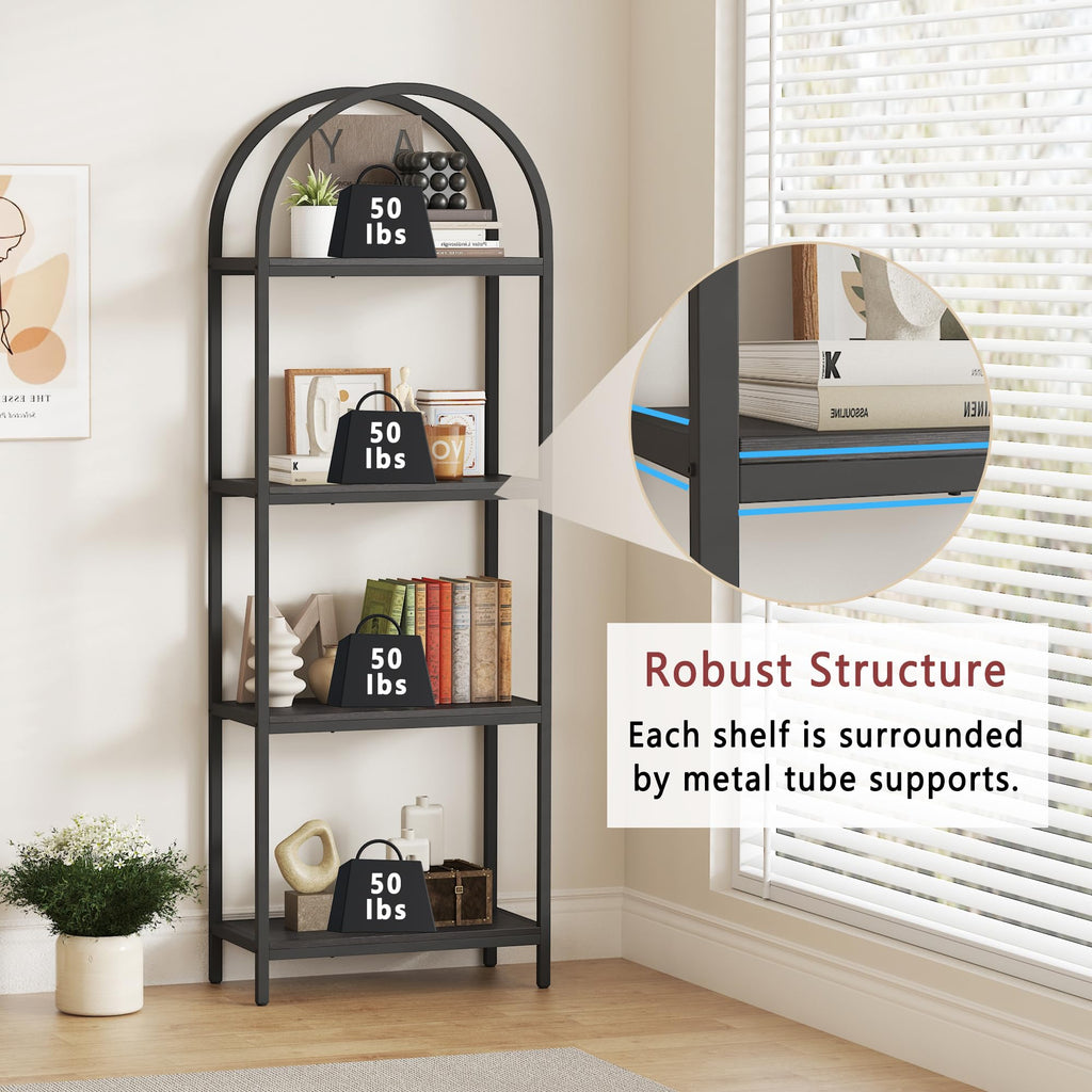 4 Tier Arched Black Bookshelf J2376
