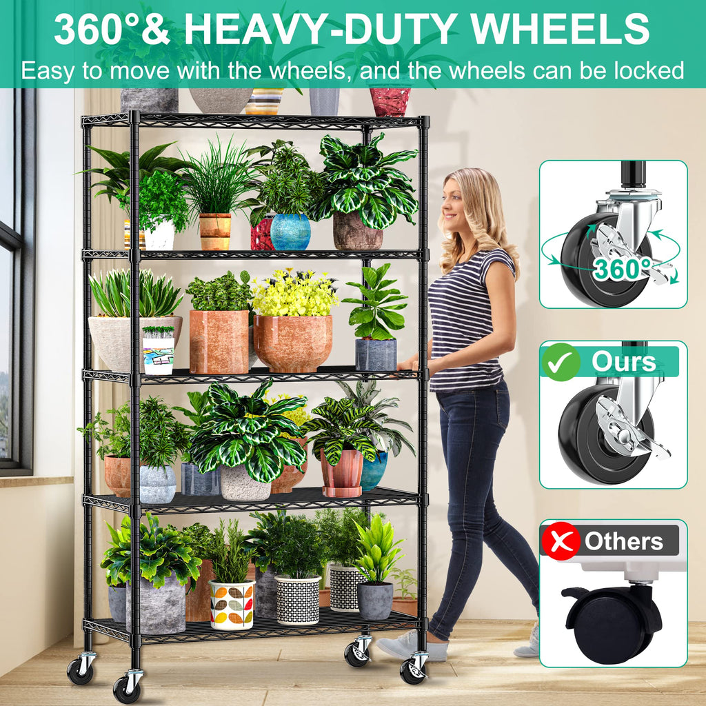 5-Tier Rolling Metal Wire Shelving Unit P35622