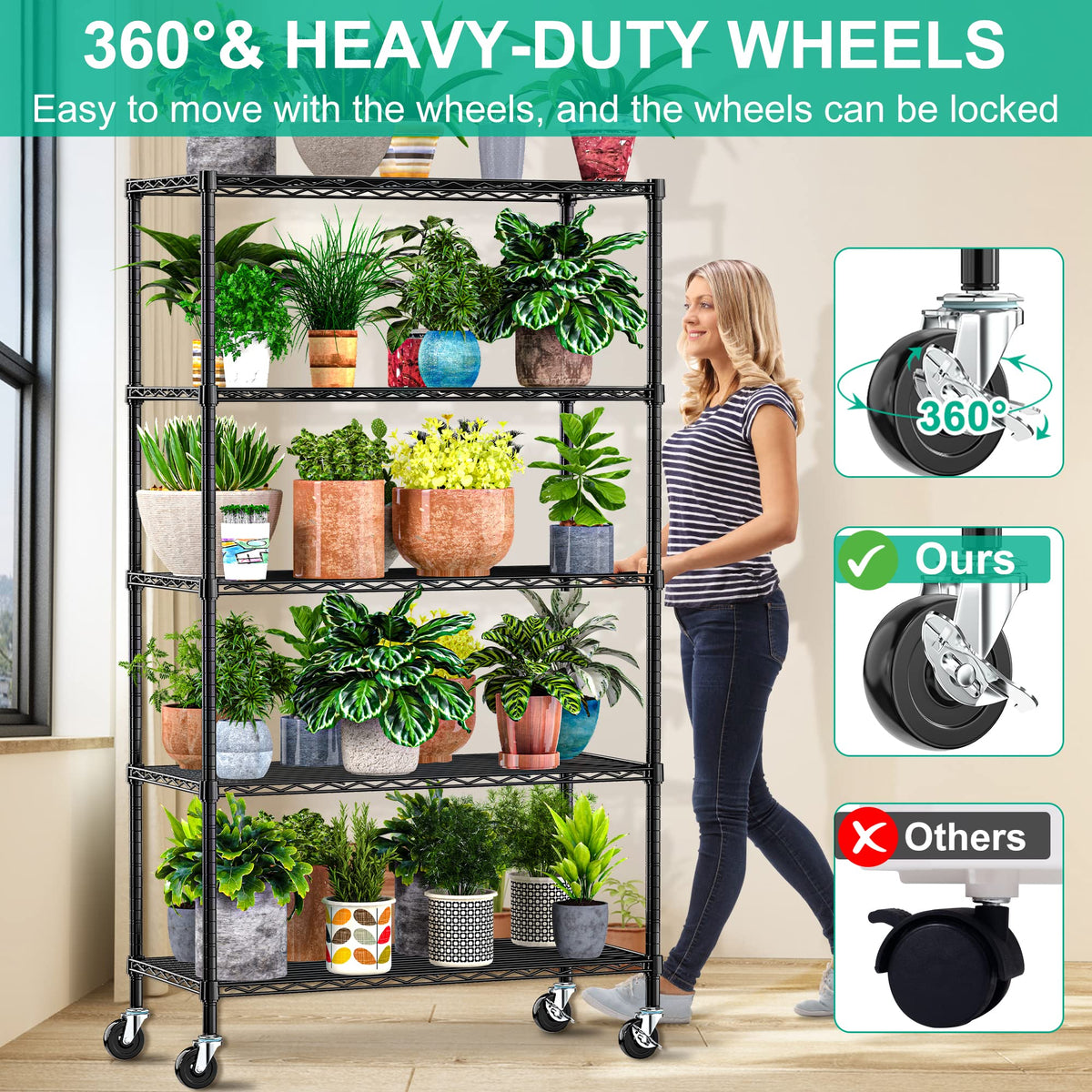 5-Tier Rolling Metal Wire Shelving Unit P35622