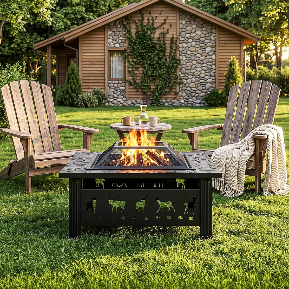 32 Inch Square Wood Burning Fire Pit Table L65190