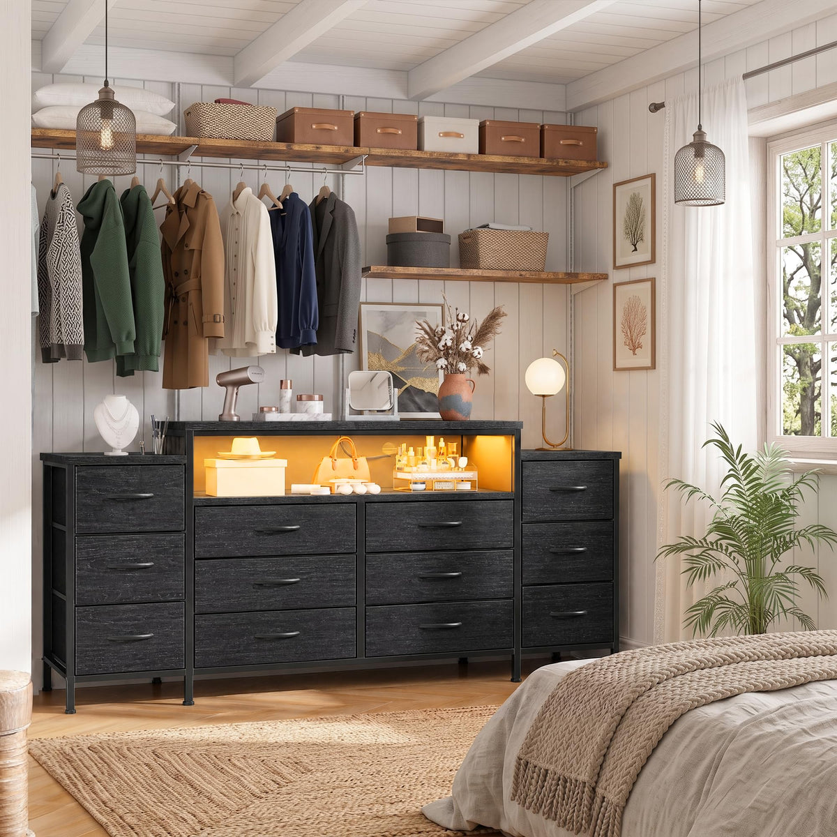 12 Drawer Dresser with LED Lights and Charging I800