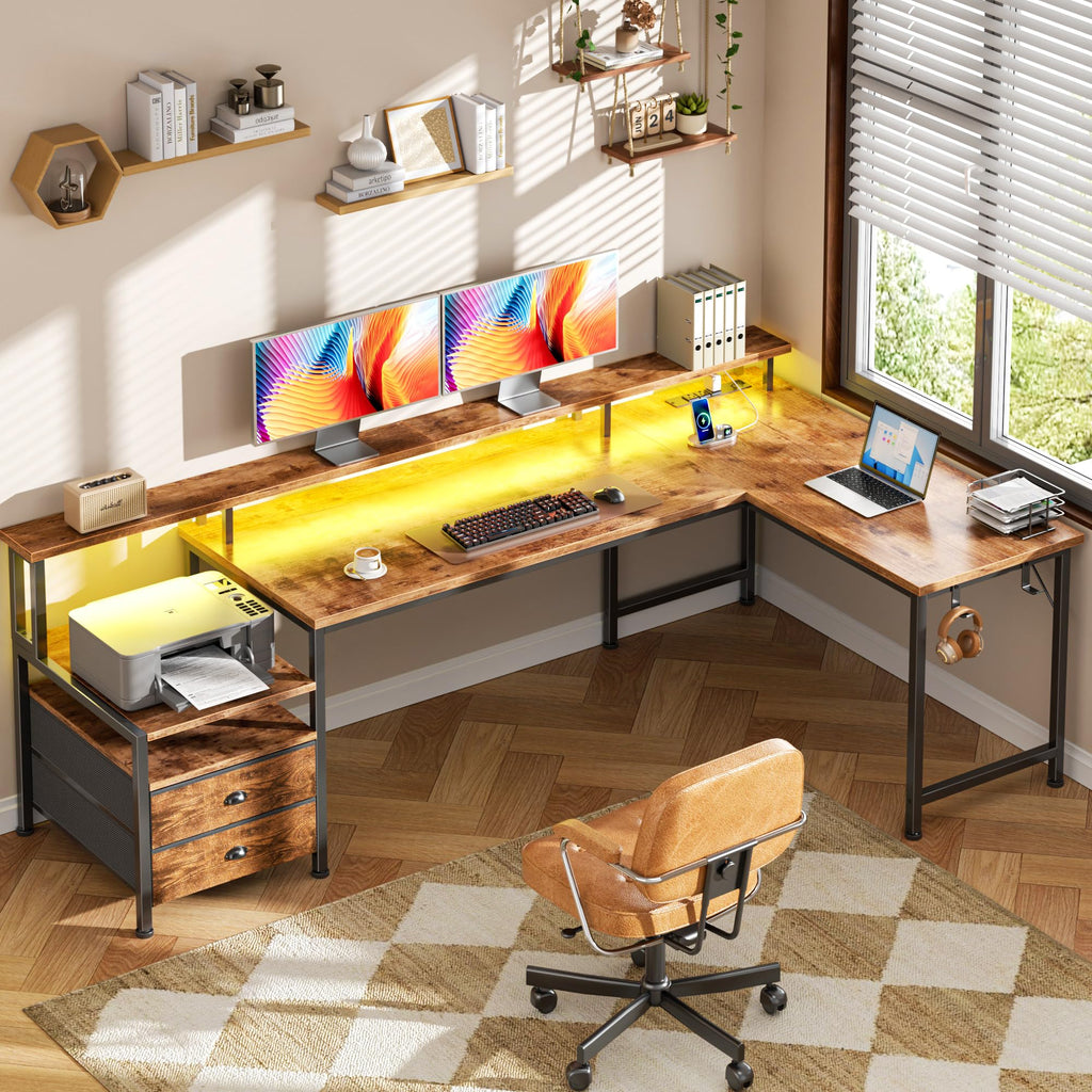 66'' L Shaped Computer Desk with Storage Drawers P191