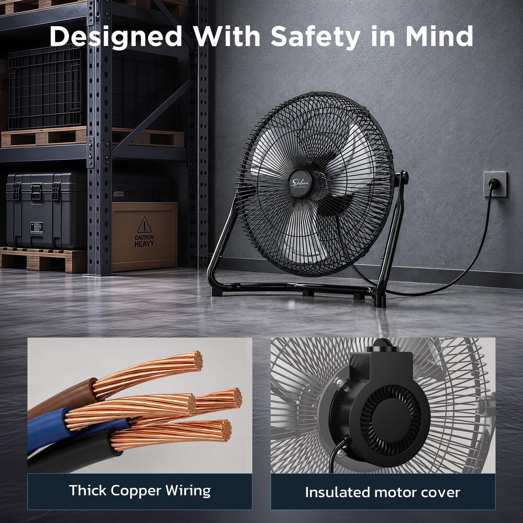 20 Inch 3-Speed High Velocity Metal Industrial Floor Fan, Black V853303