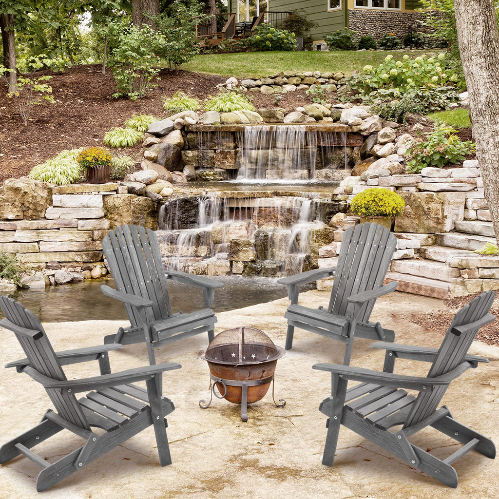 Wooden Folding Adirondack Chair Set of 2 Solid Cedar A420012