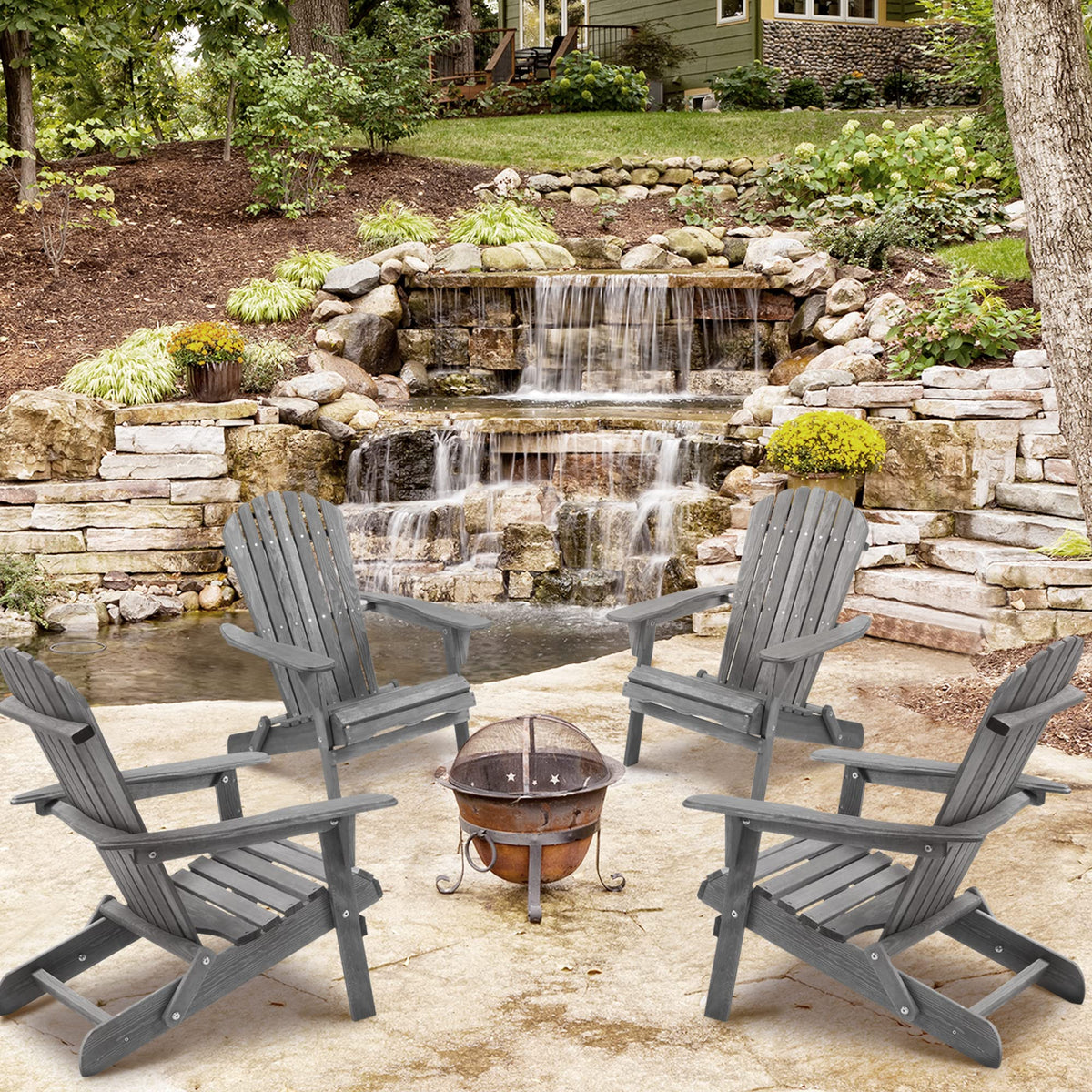 Wooden Folding Adirondack Chair Set of 2 Solid Cedar A420012