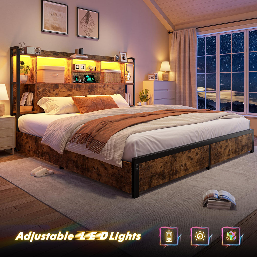 King Size Bed Frame with Storage Headboard & 4 Drawers H1852