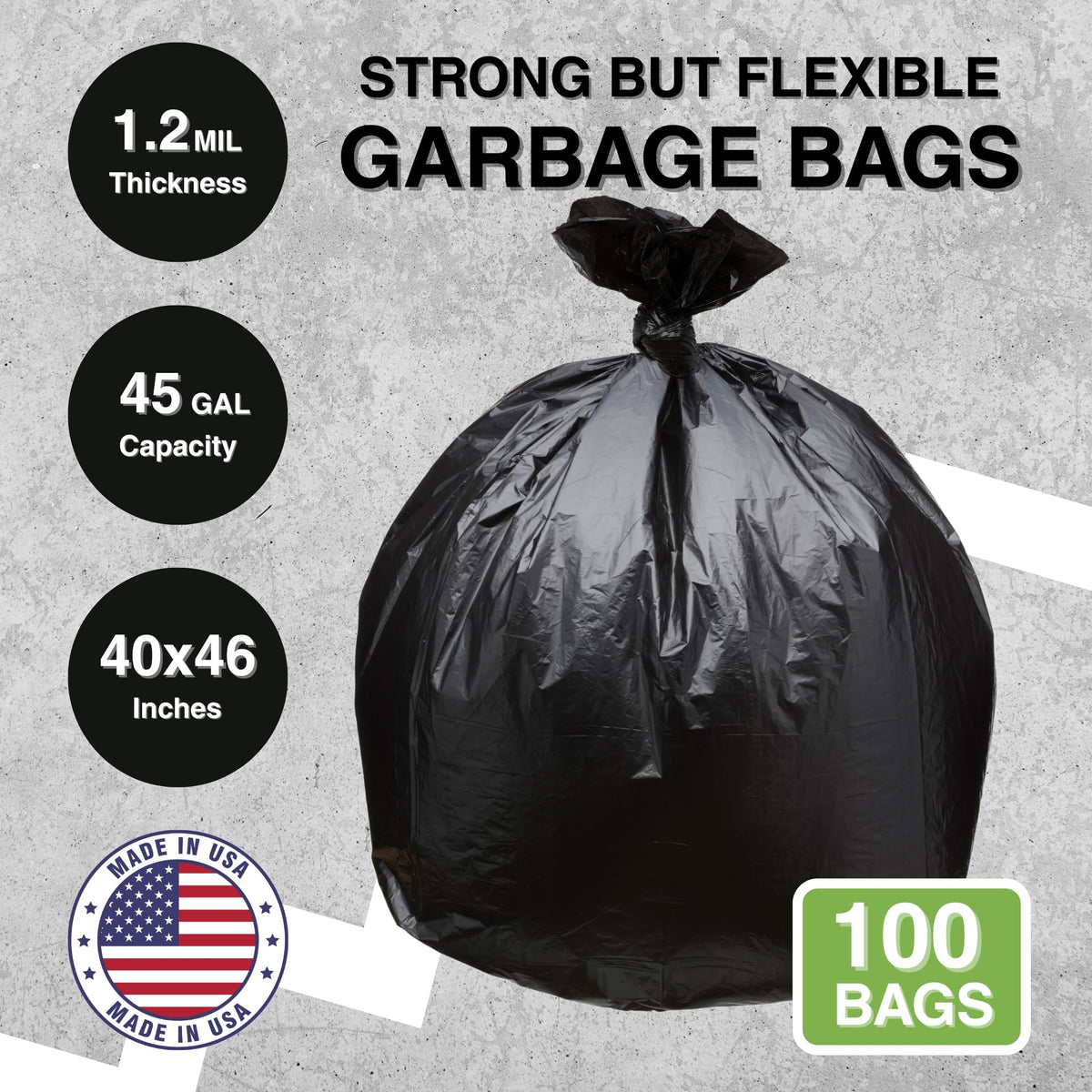 45 Gallon Black 1.2 Mil Garbage Trash Bags 100 Count E210153