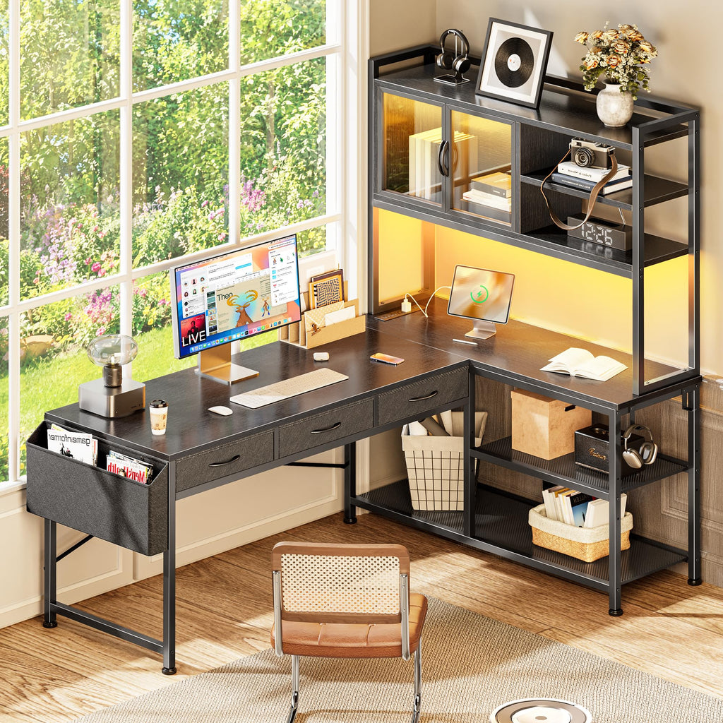 57.5 Inch L Shaped Gaming Desk with Power Outlets Z816509