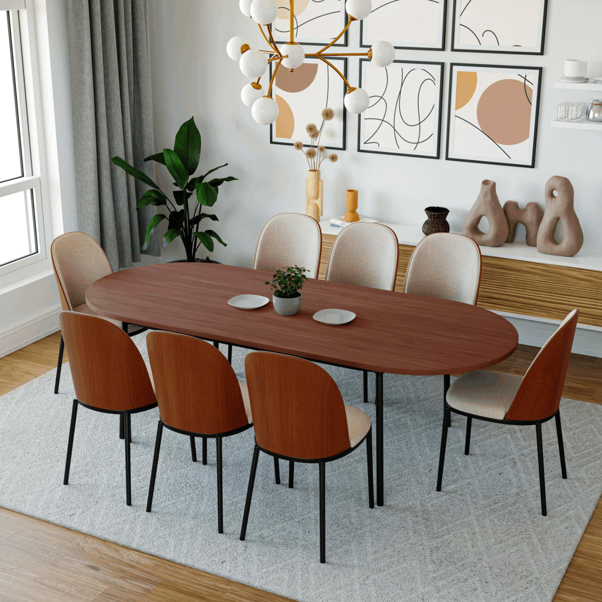 9-Piece Dining Set with 8 Chairs and Oval Table U2307