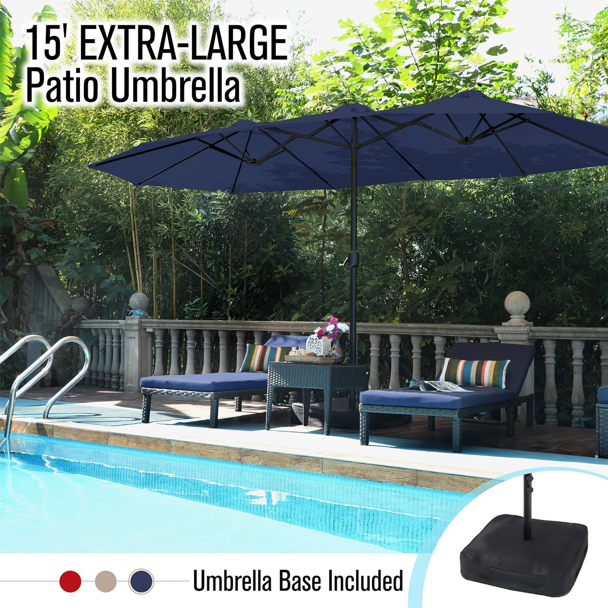 15FT Double-Sided Patio Umbrella with Base Y1906