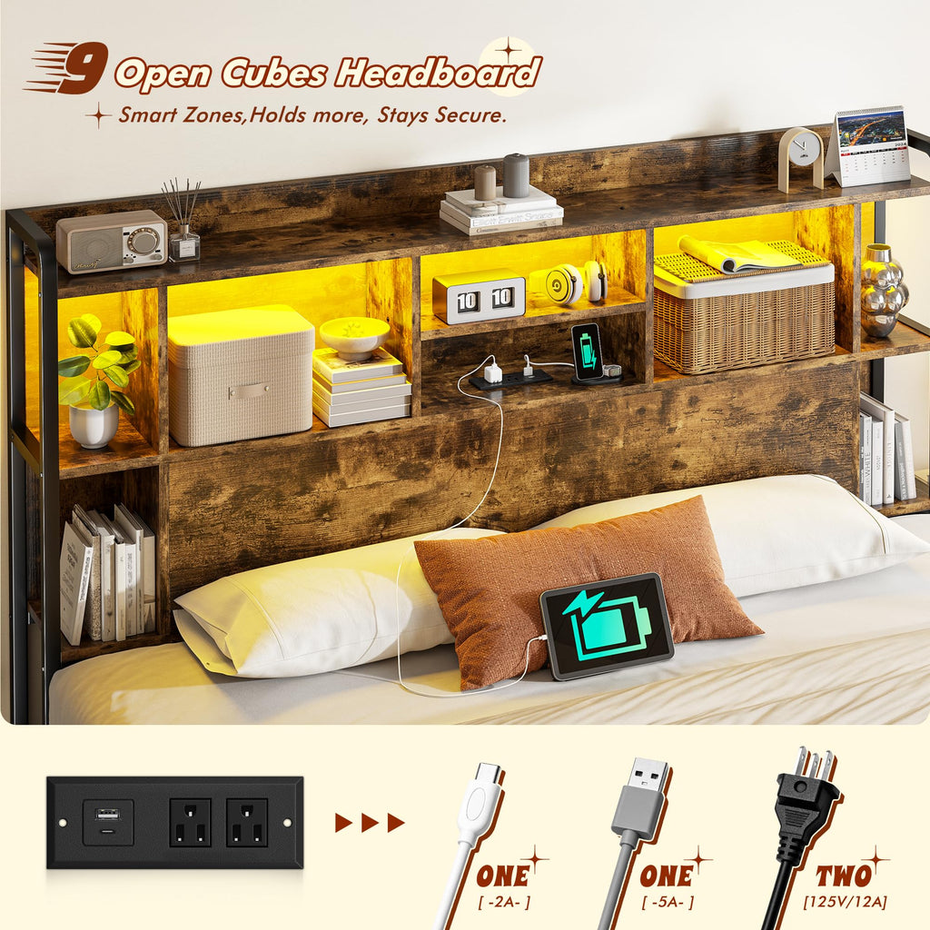 King Size Bed Frame with Storage Headboard & 4 Drawers H1852