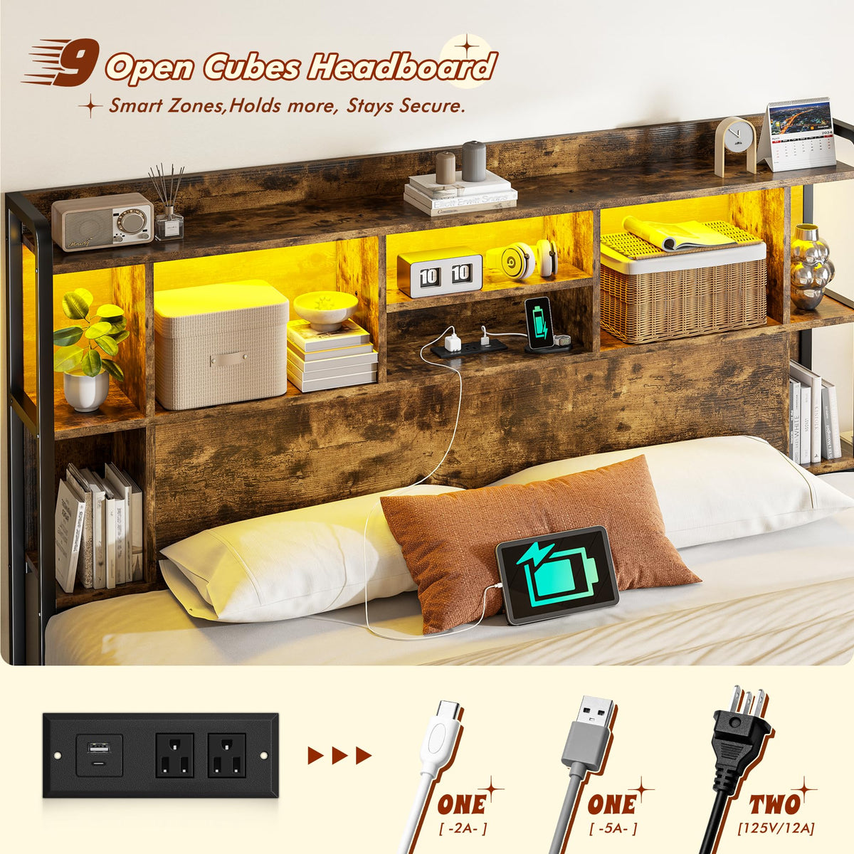 King Size Bed Frame with Storage Headboard & 4 Drawers H1852